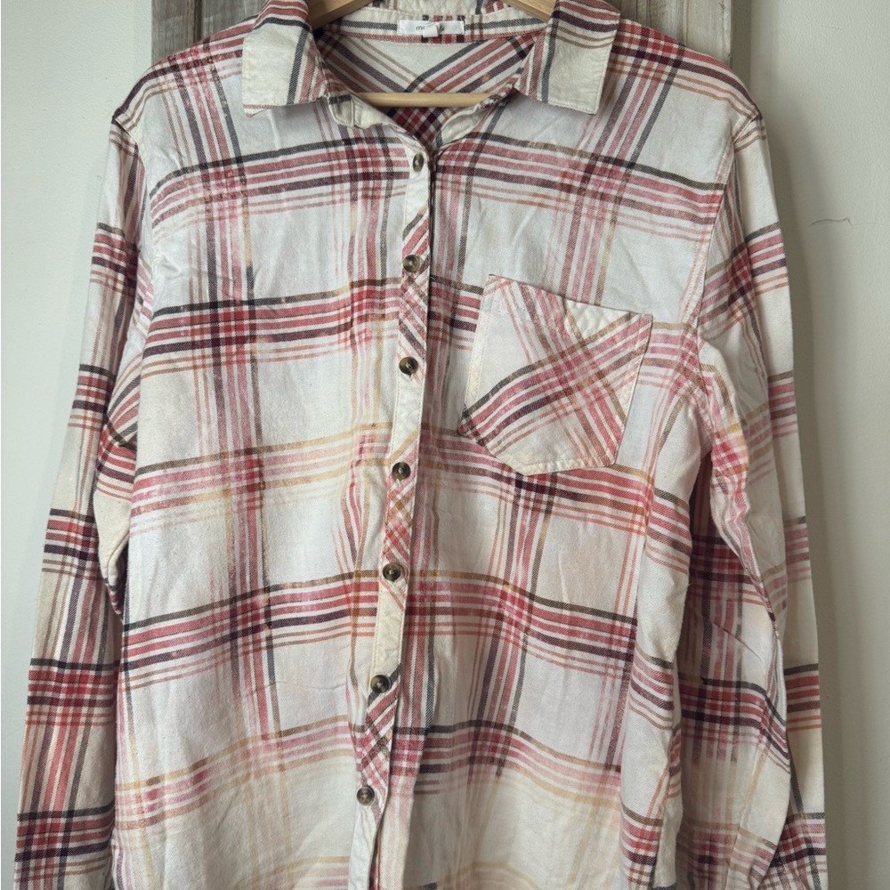Women's plaid bleached flannel  Jack Skellington Orange brown shirt Xl - Picture 2 of 6